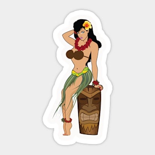 Hula Girl Sitting on Tiki Head Sticker